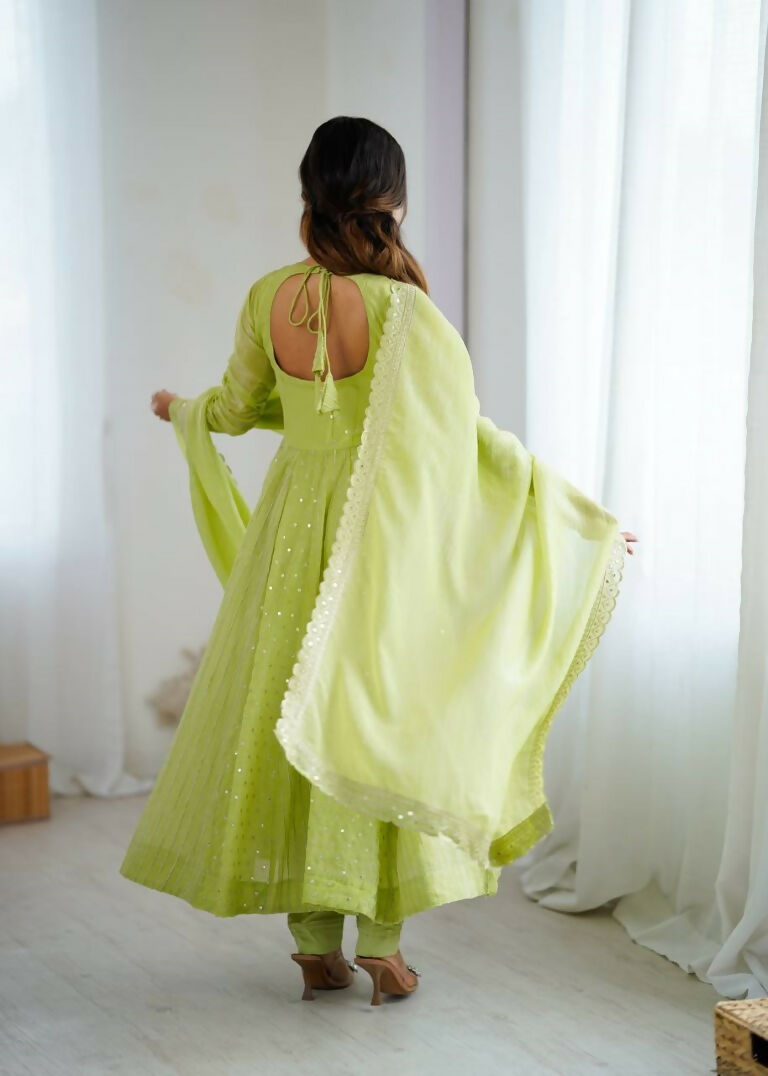 Teeya Creation Pista Green Color Heavy Crunchy Silk Embroidery Work Gown