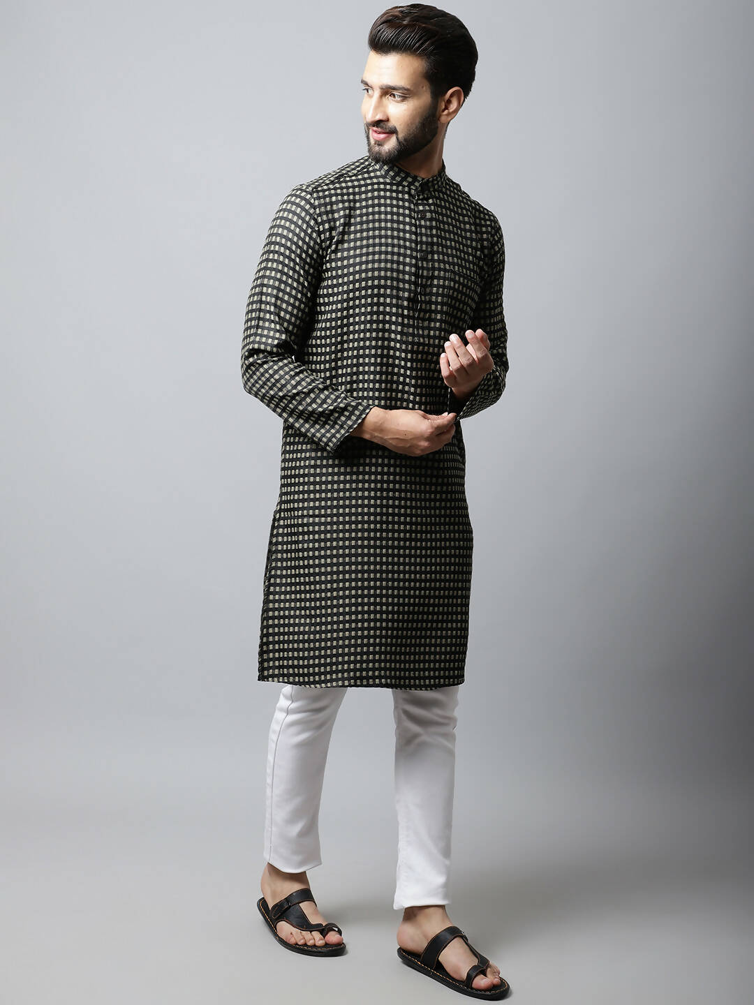 Even Apparels Brown Color Pure Cotton Men's Kurta With Band Collar (CHK1185)