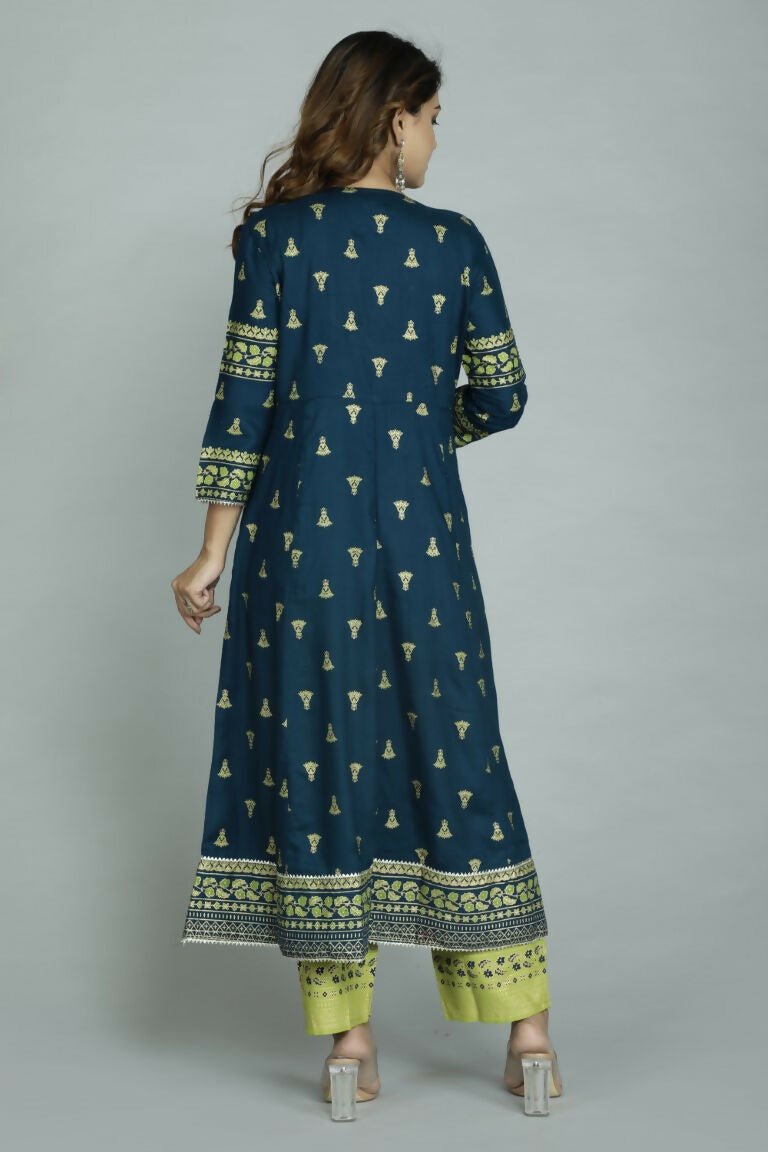 Alvano Women's Stylish Anarkali Kurti with Pant and Dupatta for Women and Girls (Teal)