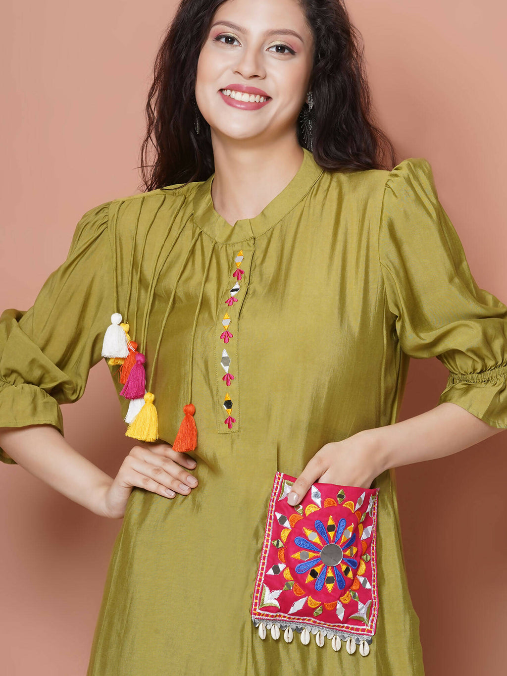 Women Republic Green Art Silk Embroidered Kurta with Afghani Salwar