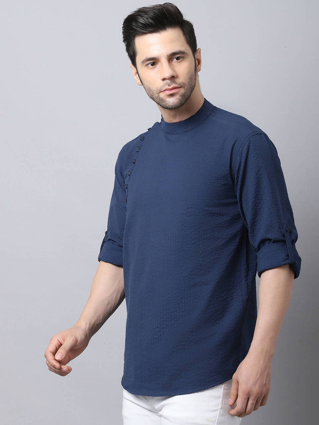 Even Apparels Navy Pure Cotton Men's Kurta With Side Placket