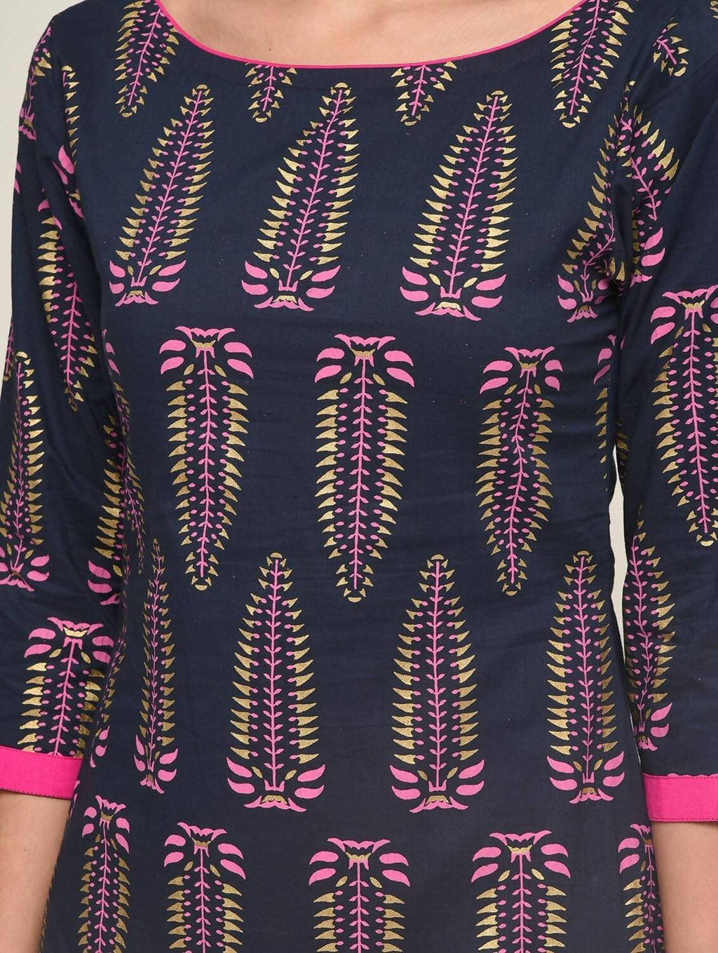 Cheera Hand Block Print Navy Straight Kurta (MAAI-068K)