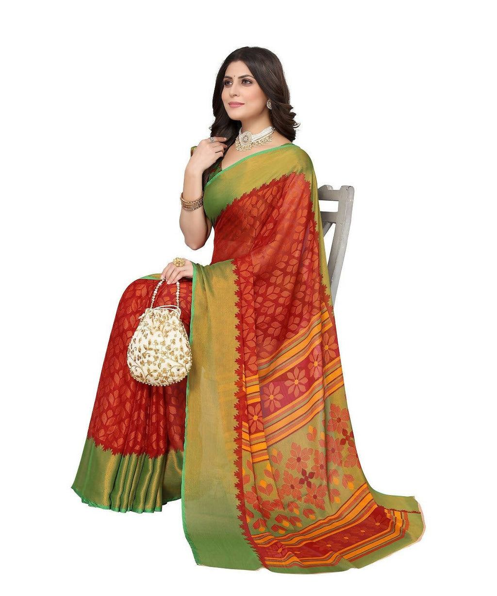 Vamika Red Chiffon Brasso Bollywood Style Woven Saree (ALIZA RED)