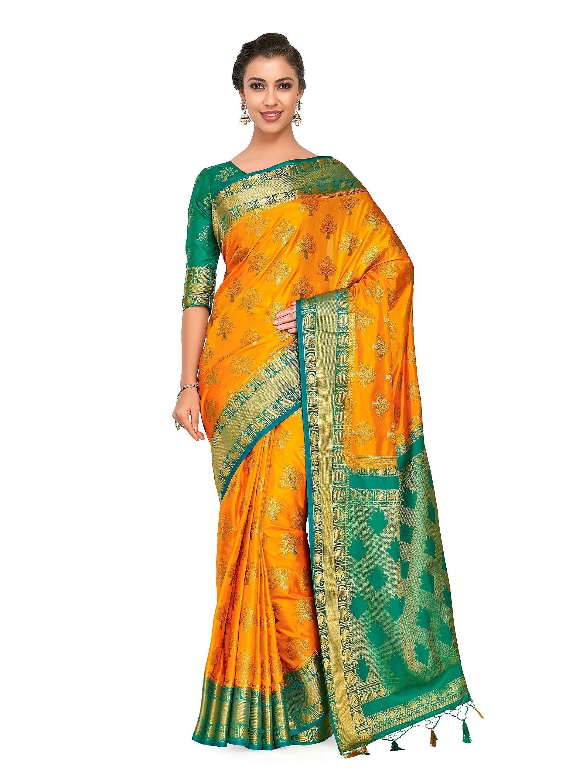 Mimosa Women's Gold Kanchipuram Silk Saree