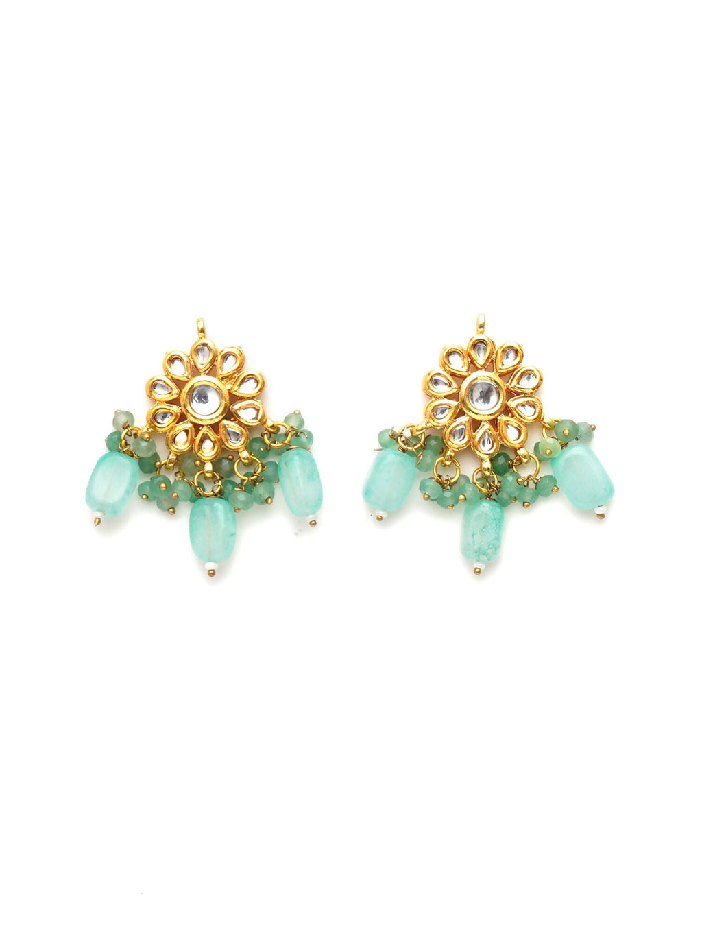 Mint Stone Kundan Earrings (Gold) - Ruby Raang