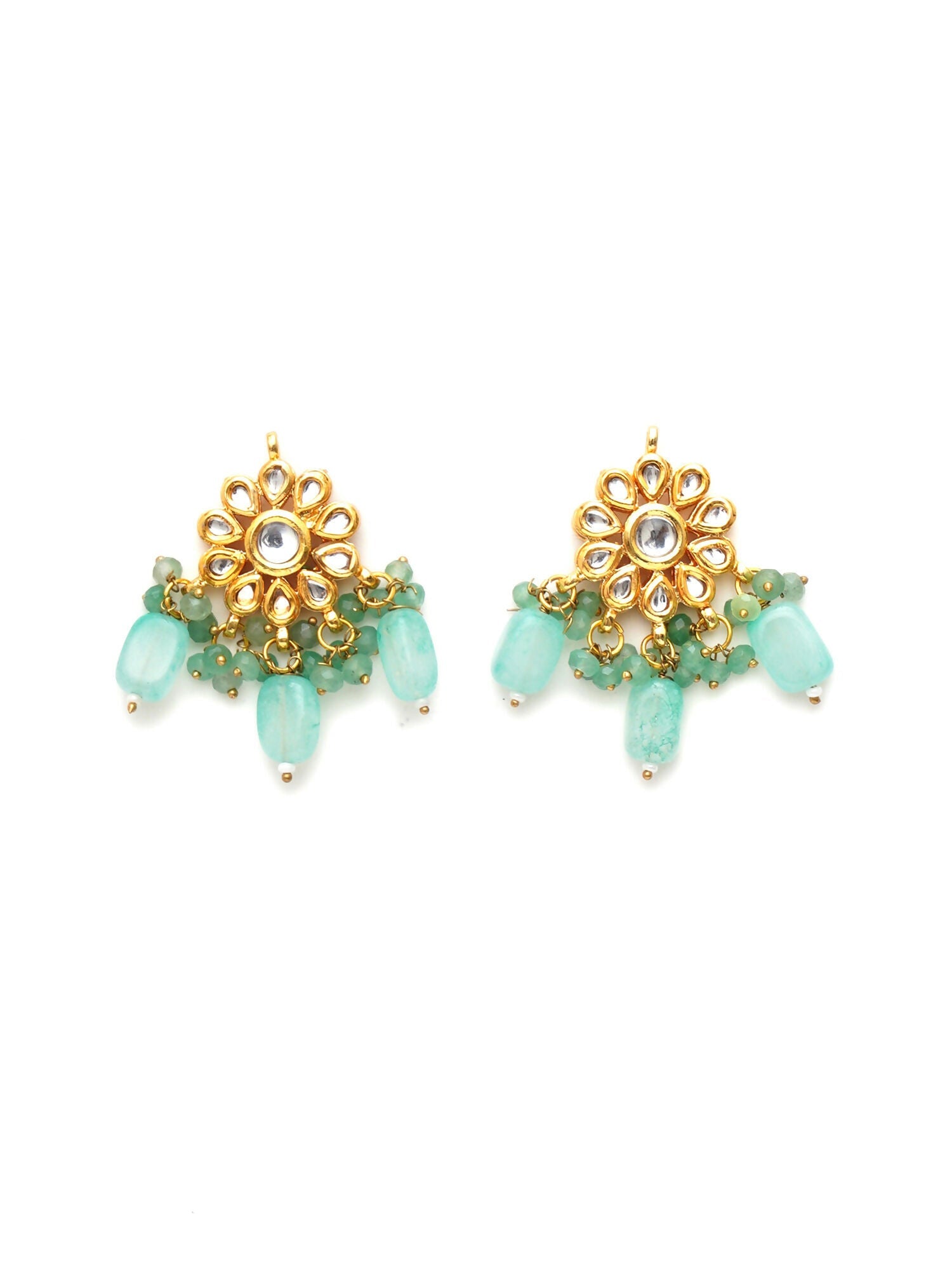 Mint Stone Kundan Earrings (Gold) - Ruby Raang