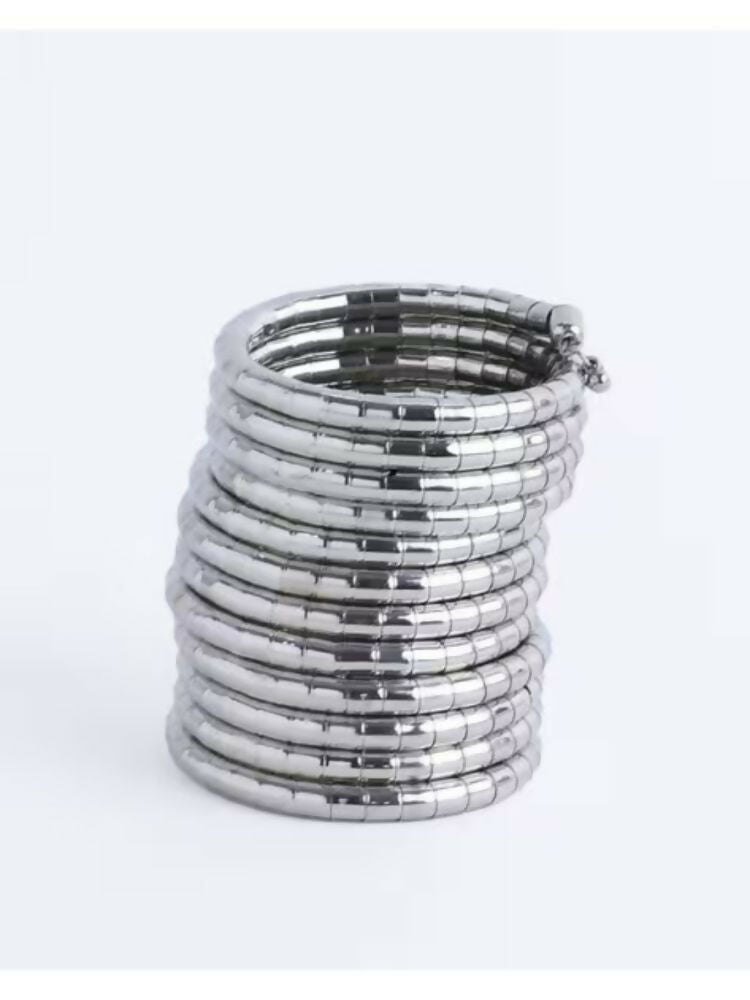NVR Women Handmade Silver Plated Spiral Bangle