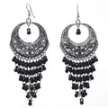 MS Fashion India Oxidized Black Jhalar Long Drop Party Beads Alloy Chandbali Earrings