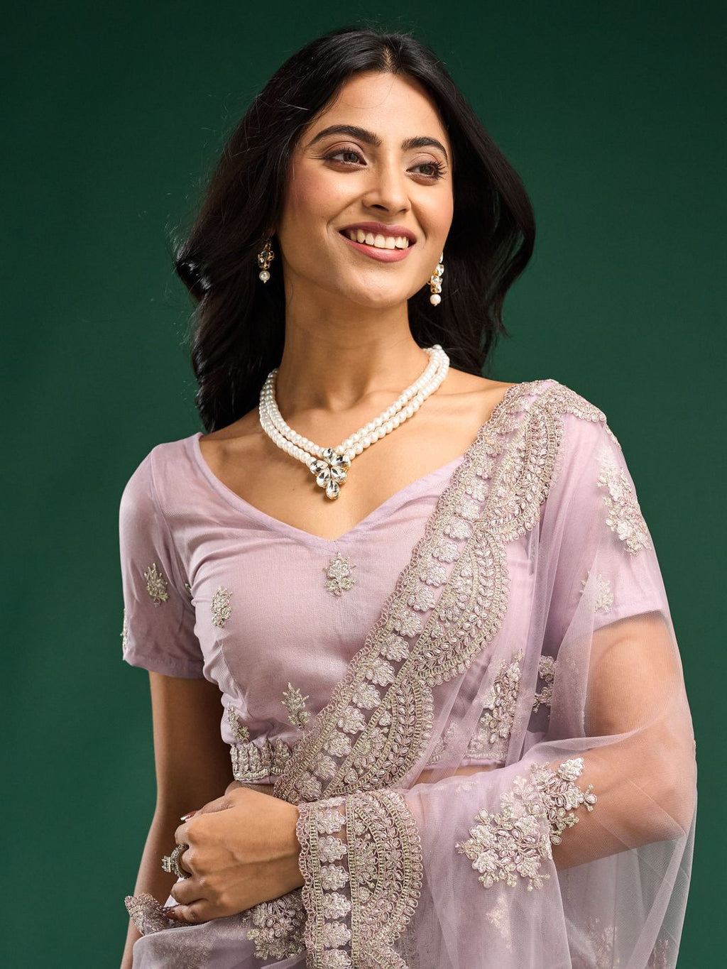 kasee Floral Embroidered Net Saree