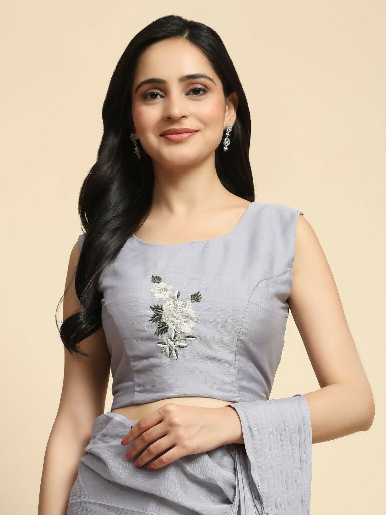 Grey Chiffon Solid Ready to wear Saree with stitched Blouse - Aayan