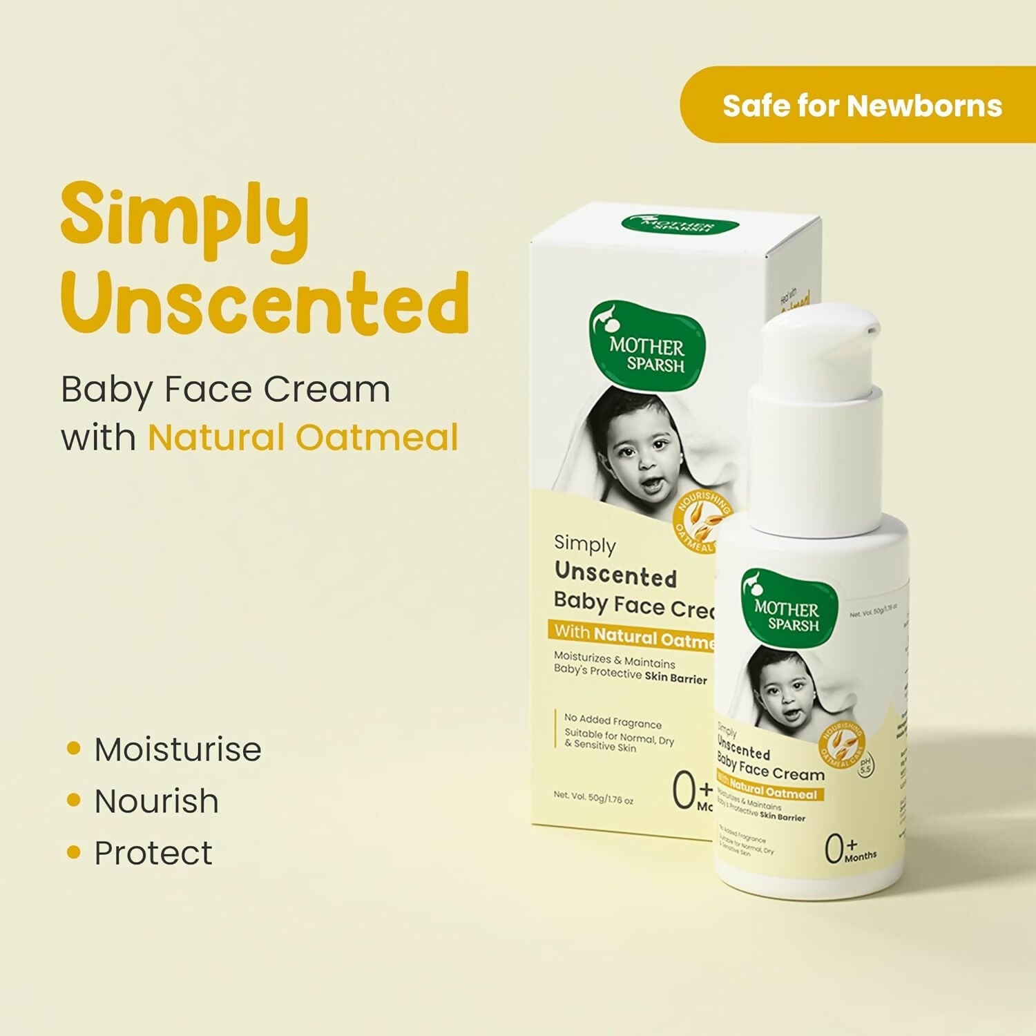 Mother Sparsh Simply Unscented Baby Face Cream with Oatmeal, for Sensitive Skin