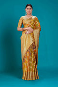 Mustard Soft Organza Woven Design Saree with Unstitched Blouse Piece - Zaara