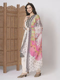 Off White Taby Silk Embroidery Work, Printed Kurta Set - Riya