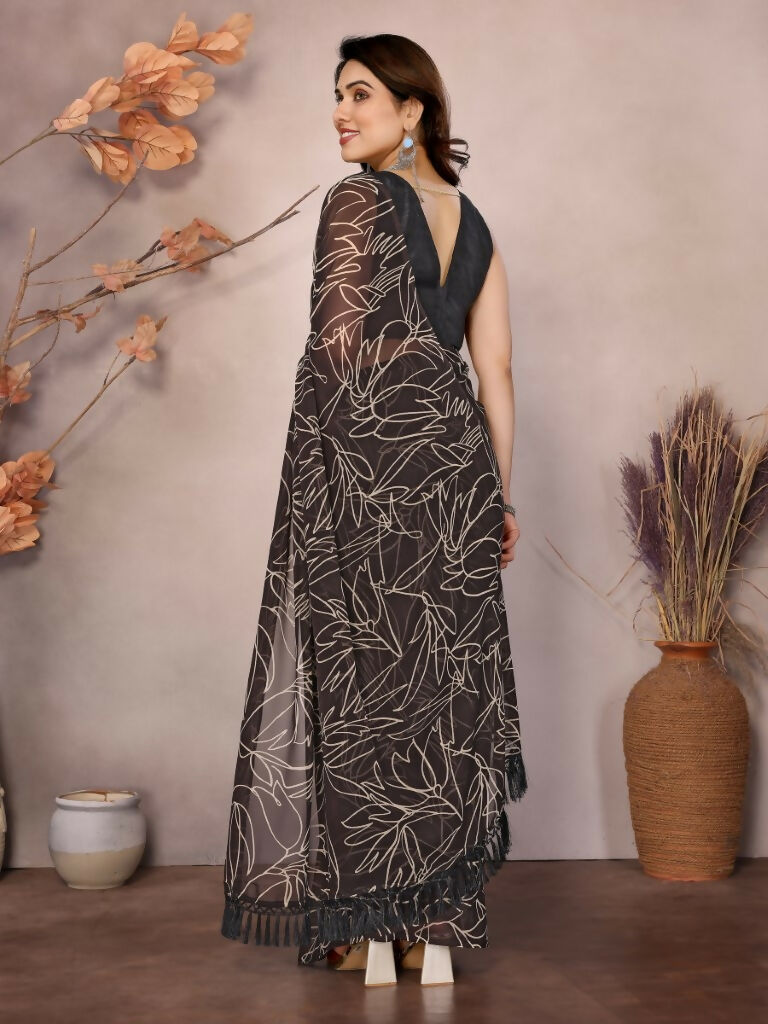 Partywear Designer Georgette Brown Fancy Saree - Durga