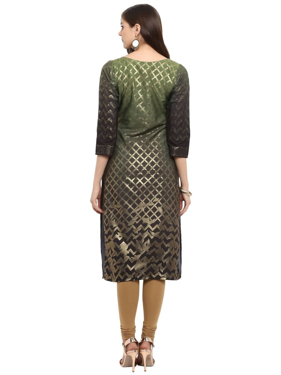 Ahalyaa Women Olive Green Printed Straight Kurta