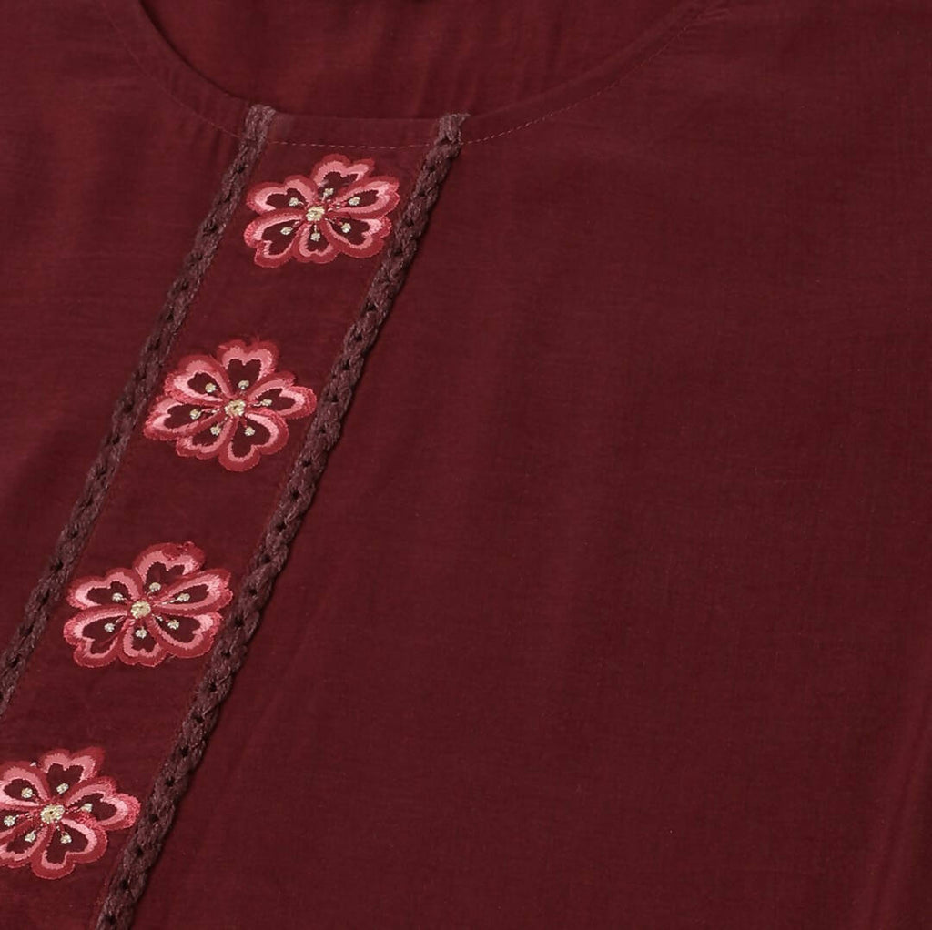Maroon Chinon Silk Embroidered Straight Kurta with Trouser & Dupatta - Salimar
