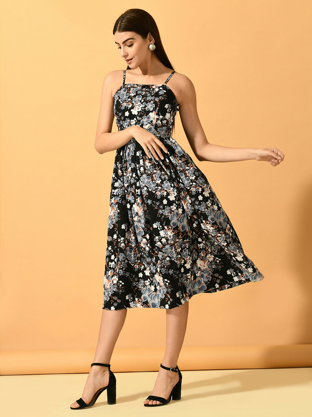 Myshka Women's Black Fit and Flare Party Dress