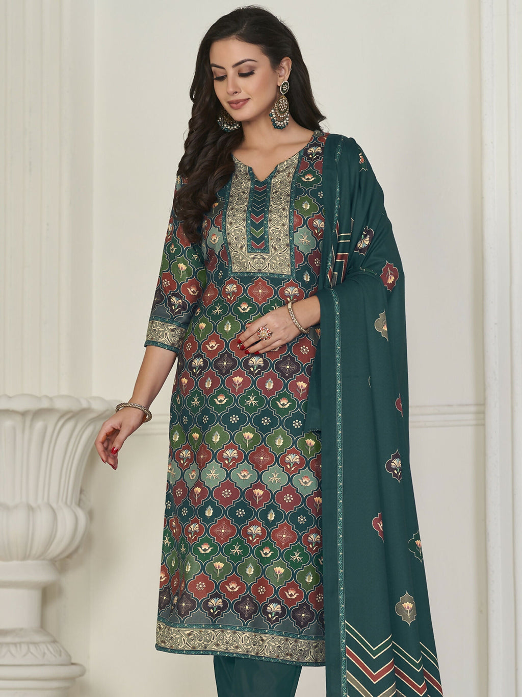 Jyoti Fashion Women's Multicolor Pashmina Digital Printed Kurta with Trouser & Dupatta
