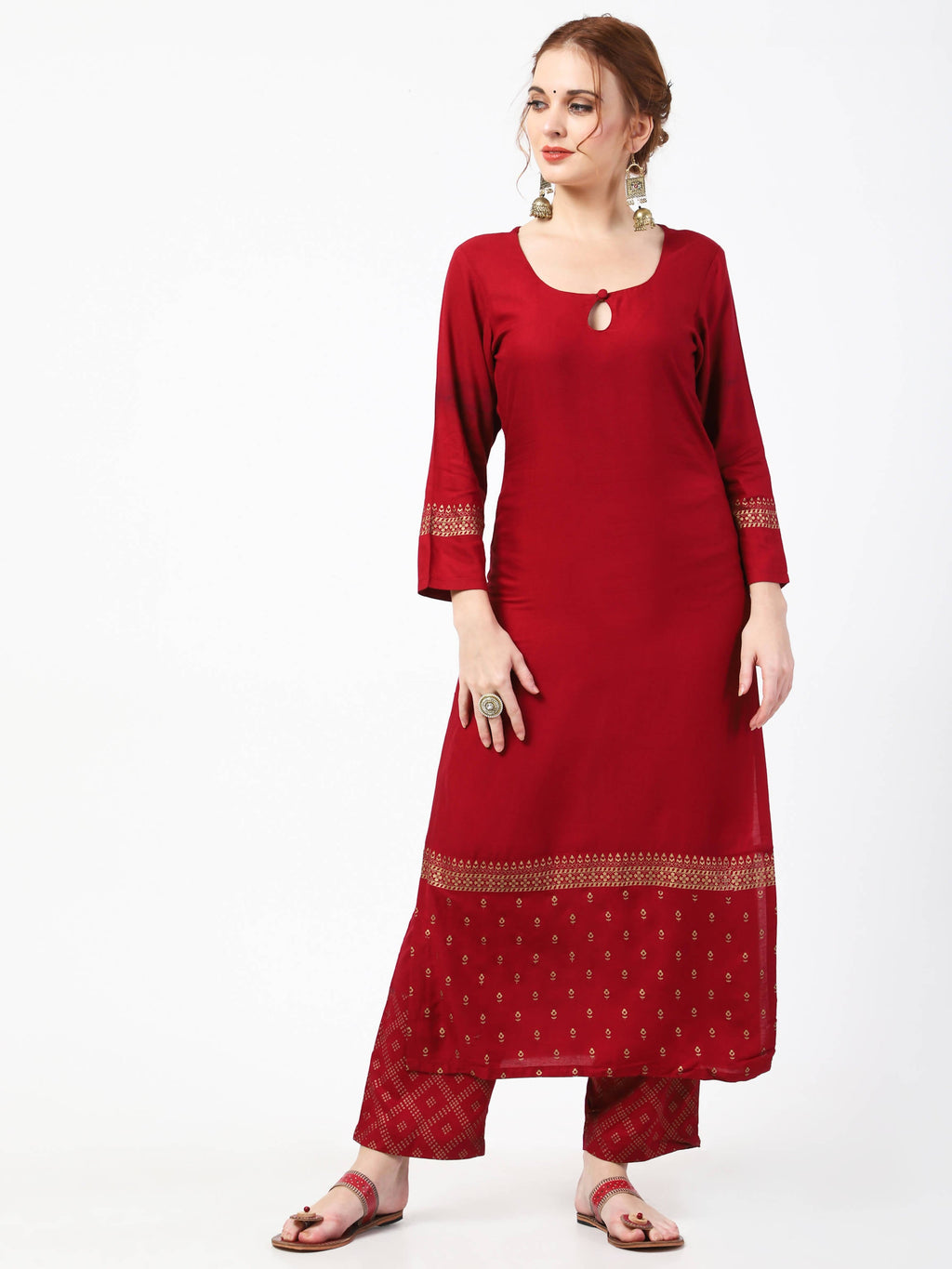 Cheera Maroon Kurta Palazzo & Silk Dupatta Set (CH-86KPD)