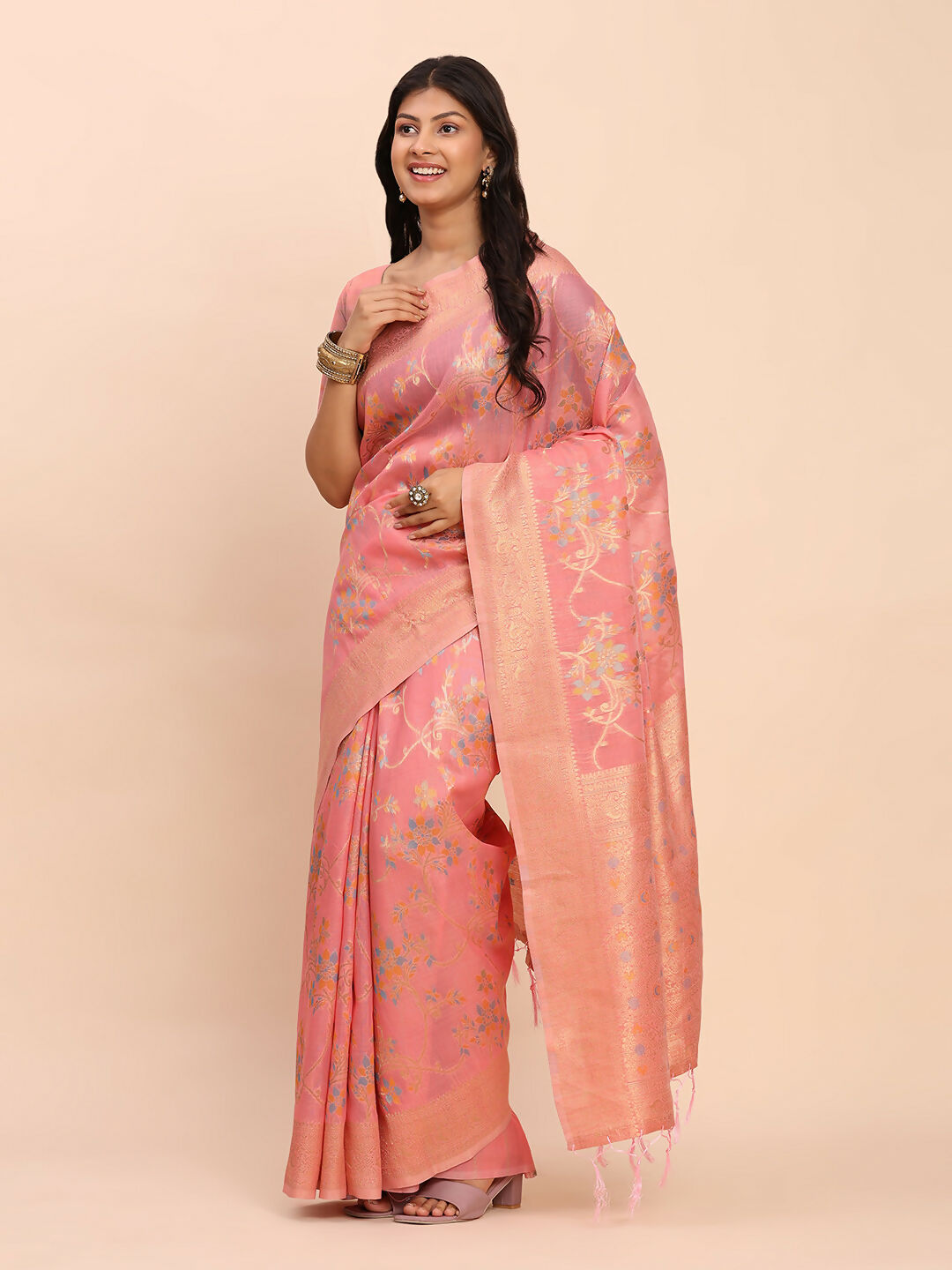 Shree Shyam Fashion Linen Cotton Peach Saree