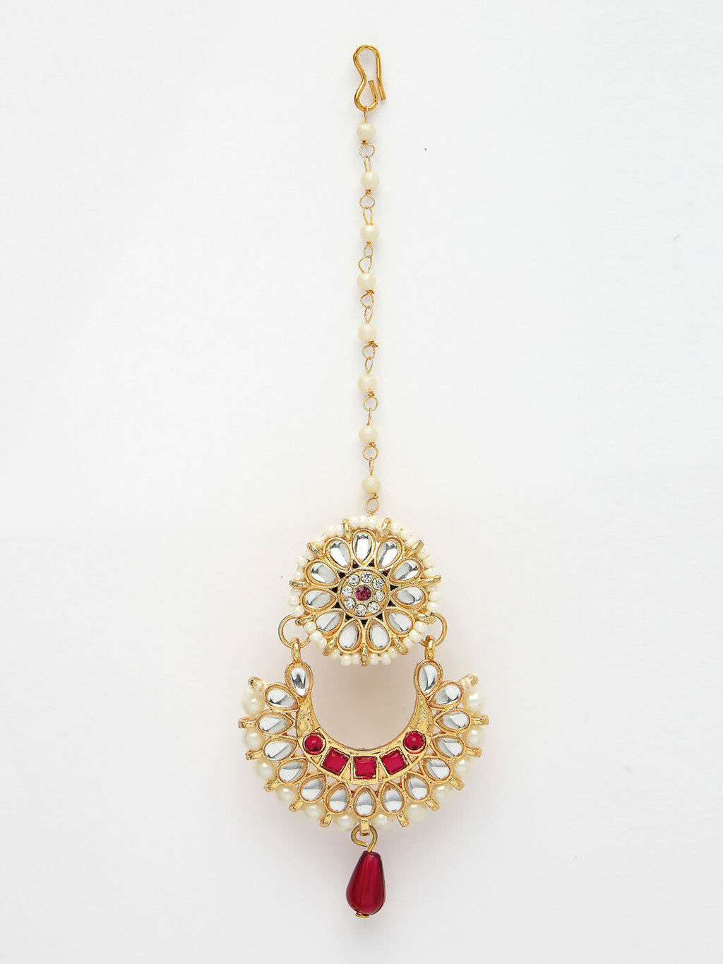 NVR Women's Gold-Polished CZ Stone-Studded Maang Tikka