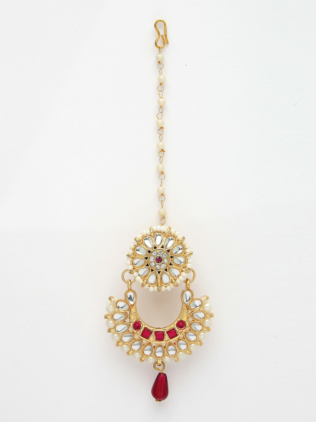 NVR Women's Gold-Polished CZ Stone-Studded Maang Tikka