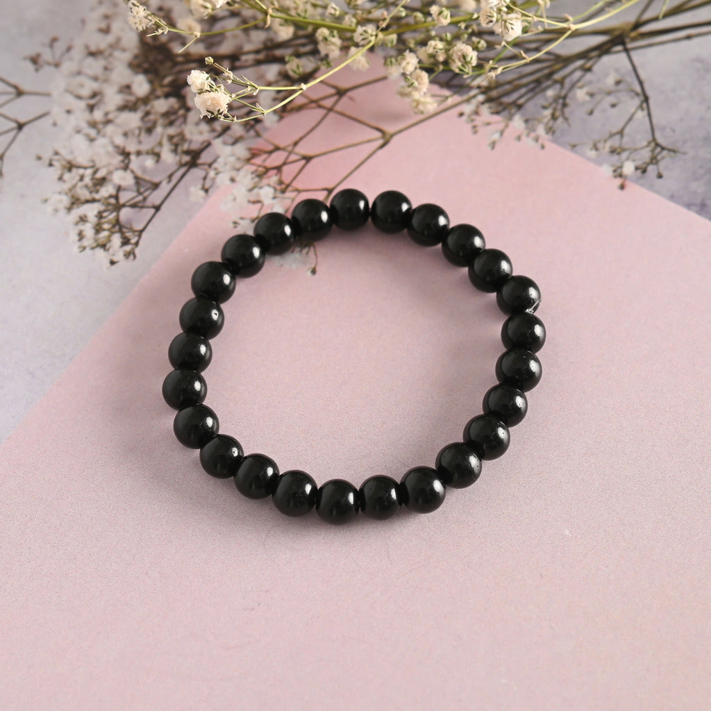 NVR Men & Women Black Marbel Crystal Elasticated Bracelet