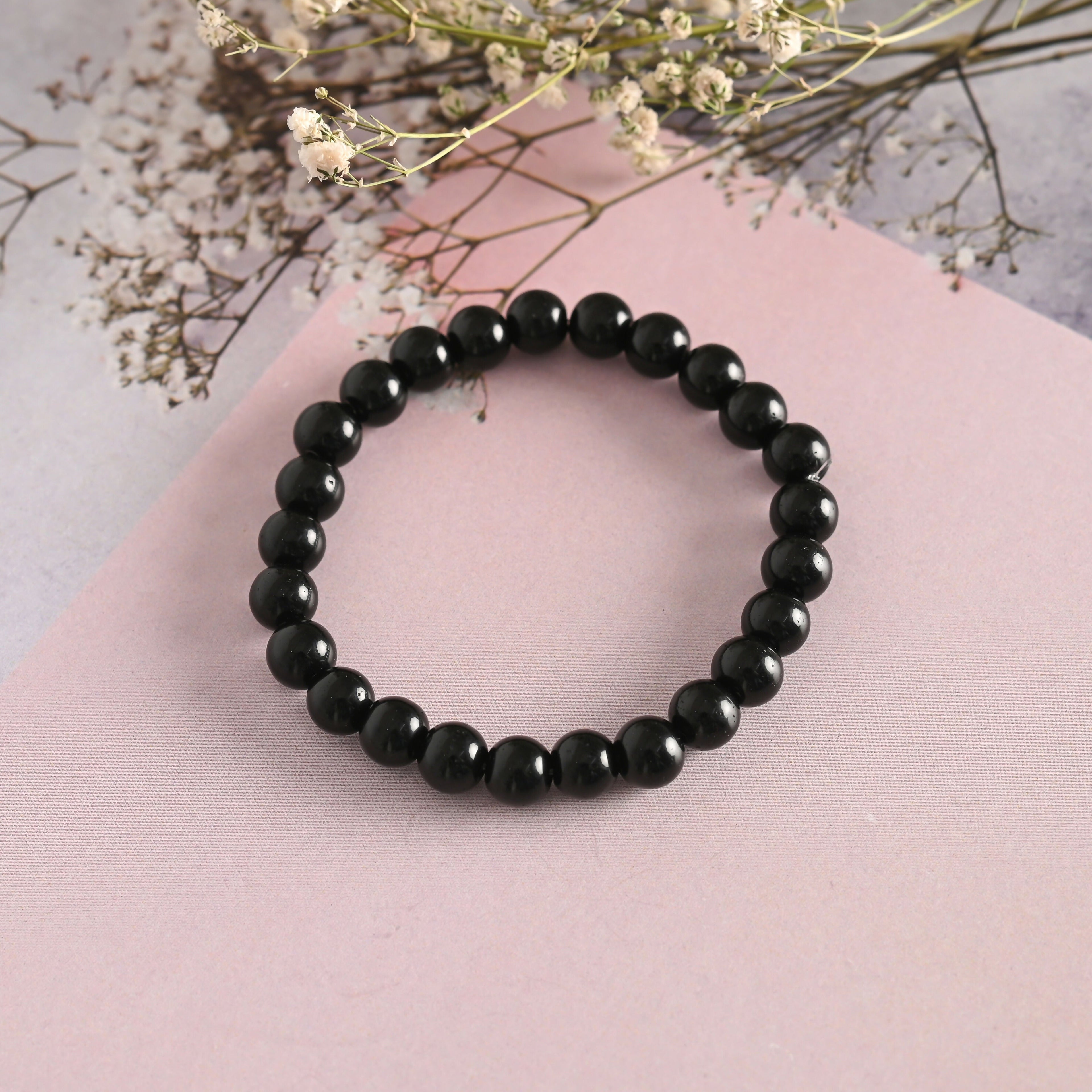 NVR Men & Women Black Marbel Crystal Elasticated Bracelet