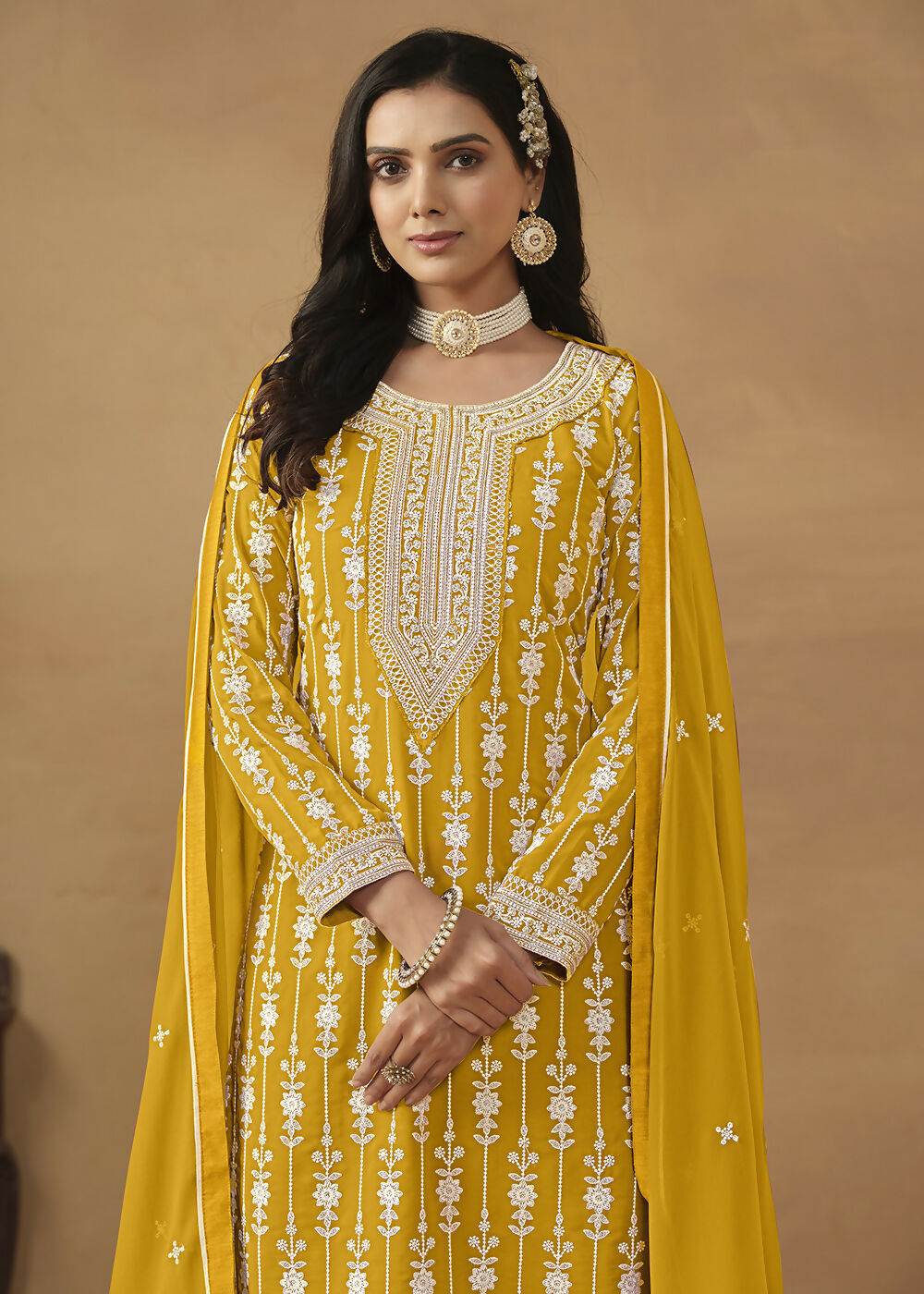 Radiant Yellow Embroidered Wedding Festive Gharara Suit - Emponline