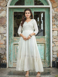 Kaajh Women's Off-White Floral Embroidered Cotton Ethnic Dress