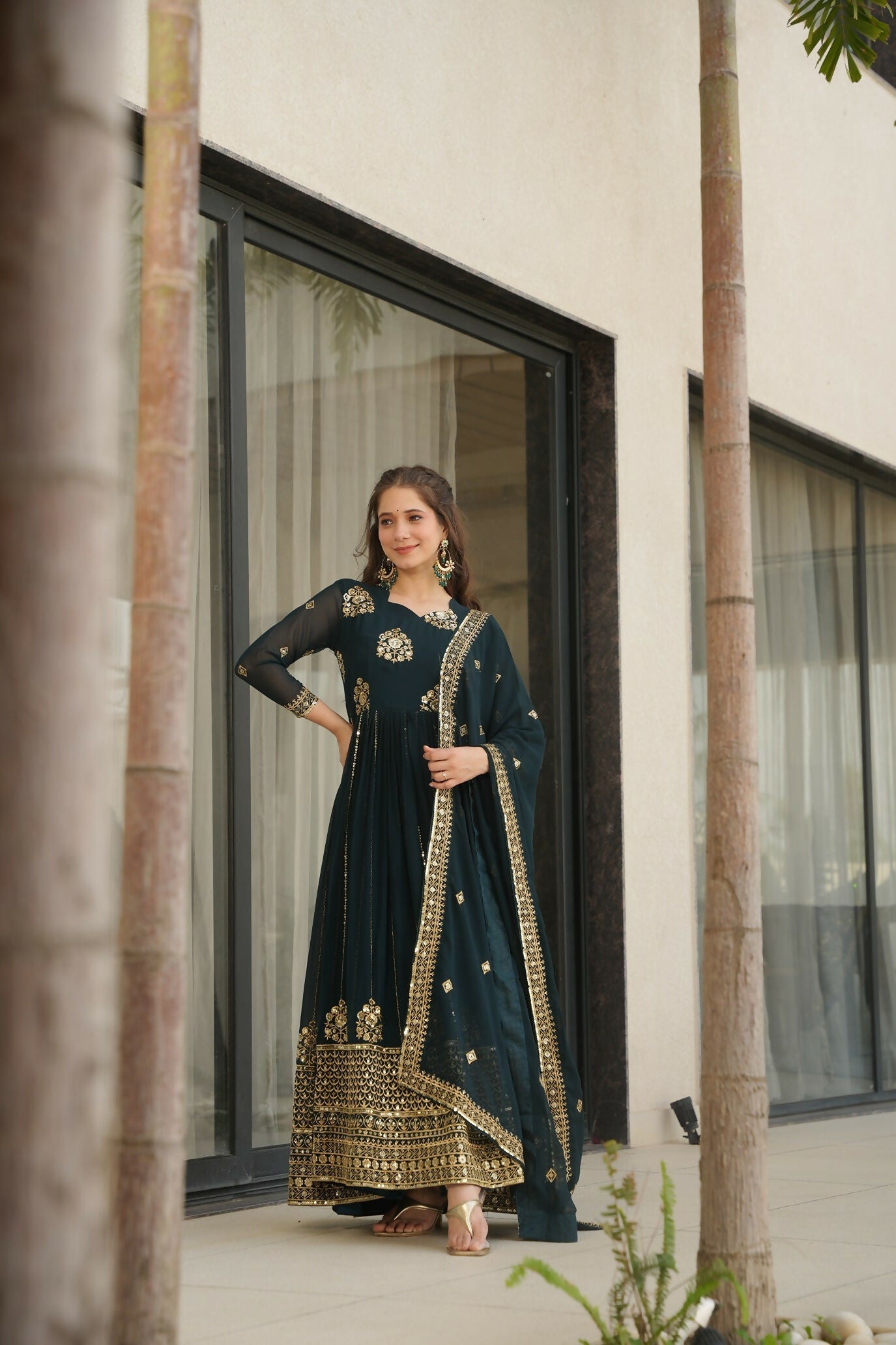 Joban Fashion Rama Georgette Sequence Embroidery Work Kurta Set