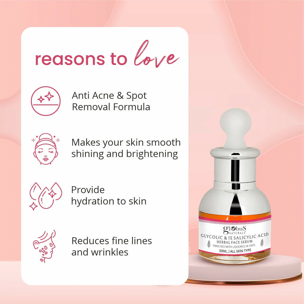 Globus Naturals Glycolic & 1% Salicylic Acid Anti Acne Face Serum