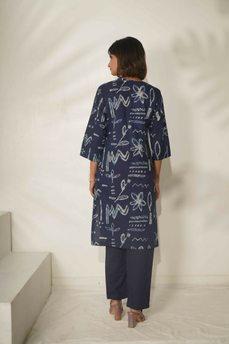 Miravan Women's Abstract Printed Cotton Blue Co-Ord Set