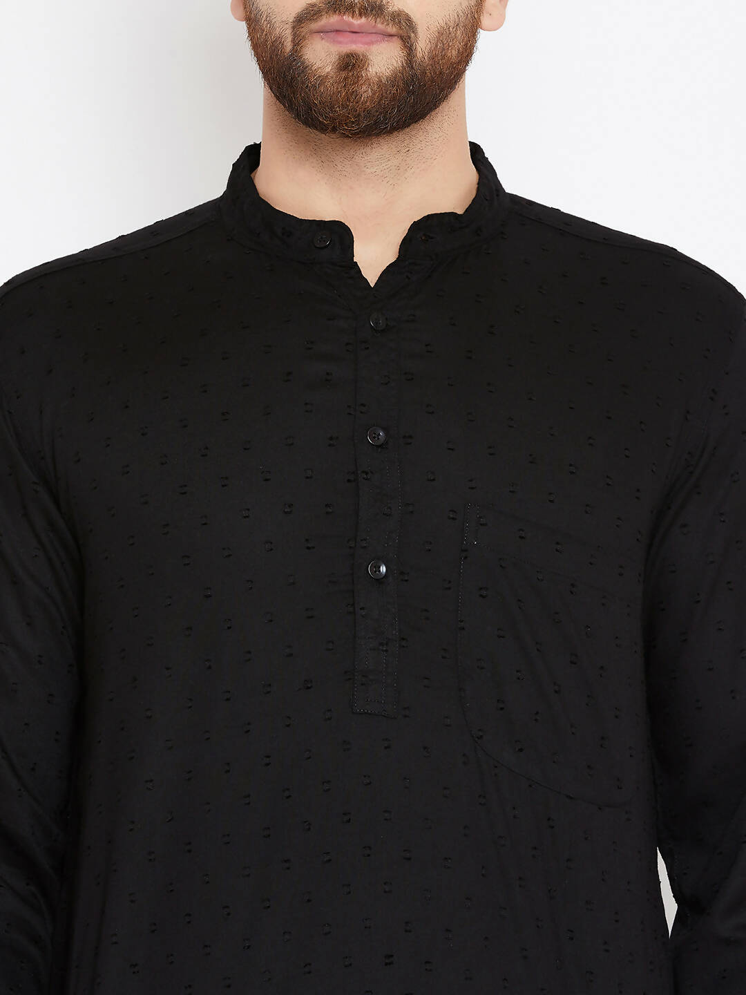 Even Apparels Black Pure Cotton Band Collar Men's Kurta