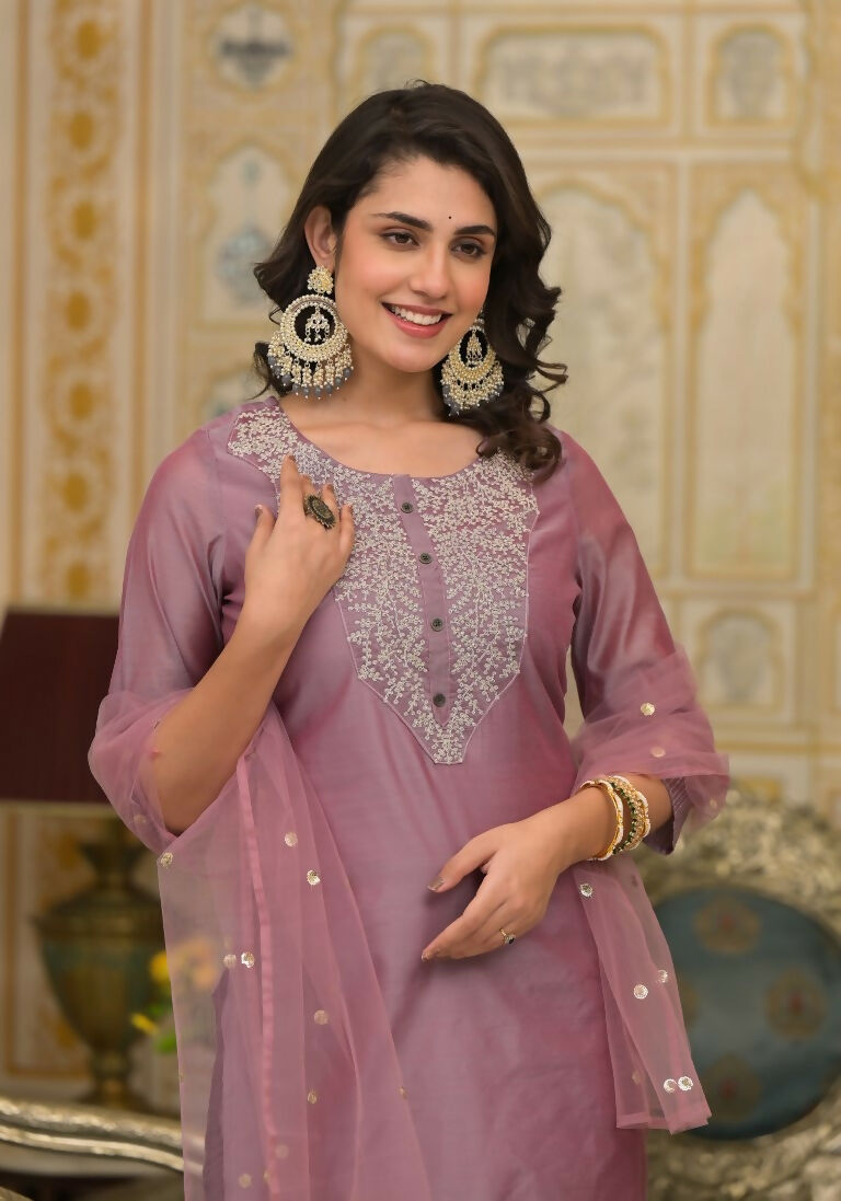 Partywear Designer Rose gold Cotton Silk Stitched Suit With Dupatta - Tanisha
