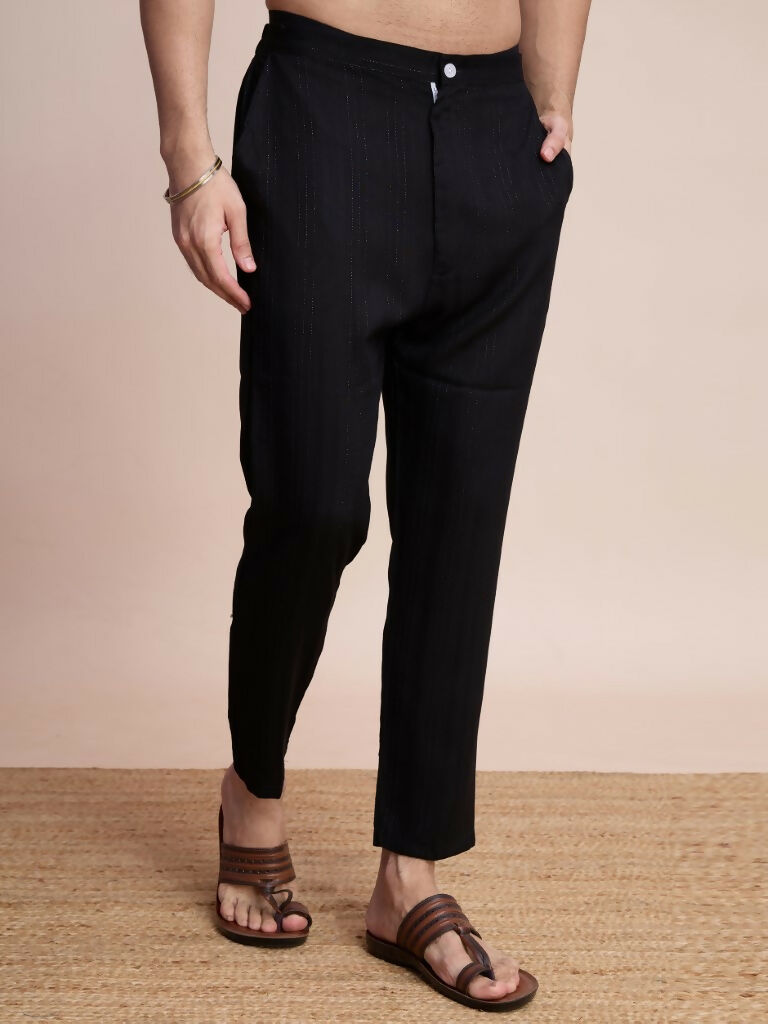 Vastranavya Traditional Festival Wear Viscose Thread & Sequence Embroidered Work Kurta Pant Set - Black