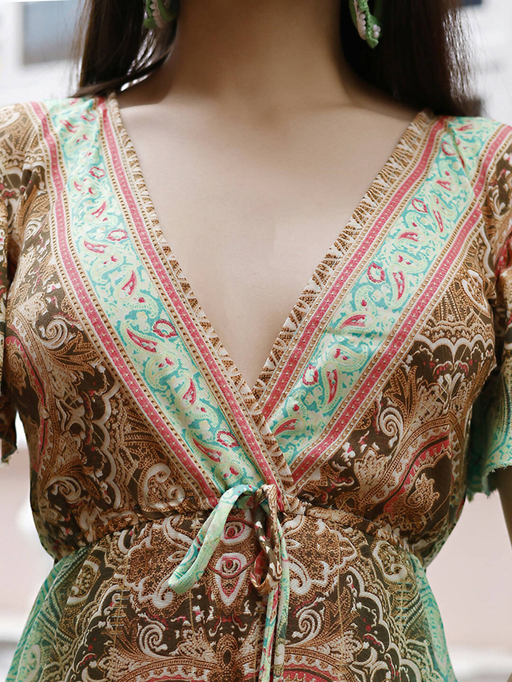 Sea Green Rayon Foil Printed Long Dress - Michan