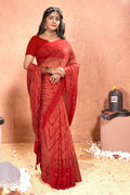 Maroon Chiffon Foil Printed Saree with Unstitched Blouse Piece - Rajal