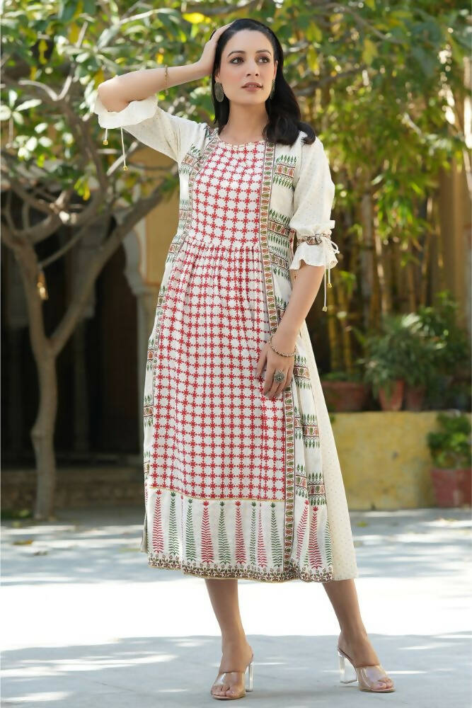 Juniper Women Ivory Rayon Printed A-Line Dress