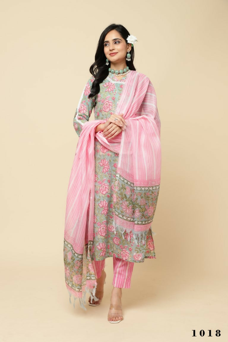 Designer Stylish Pink Cotton Blend Stitched Suit With Dupatta - Tanisha