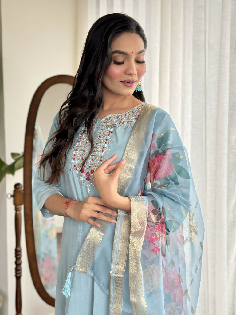Lavender Viscose chanderi Stitched Suit With Dupatta - Tanisha