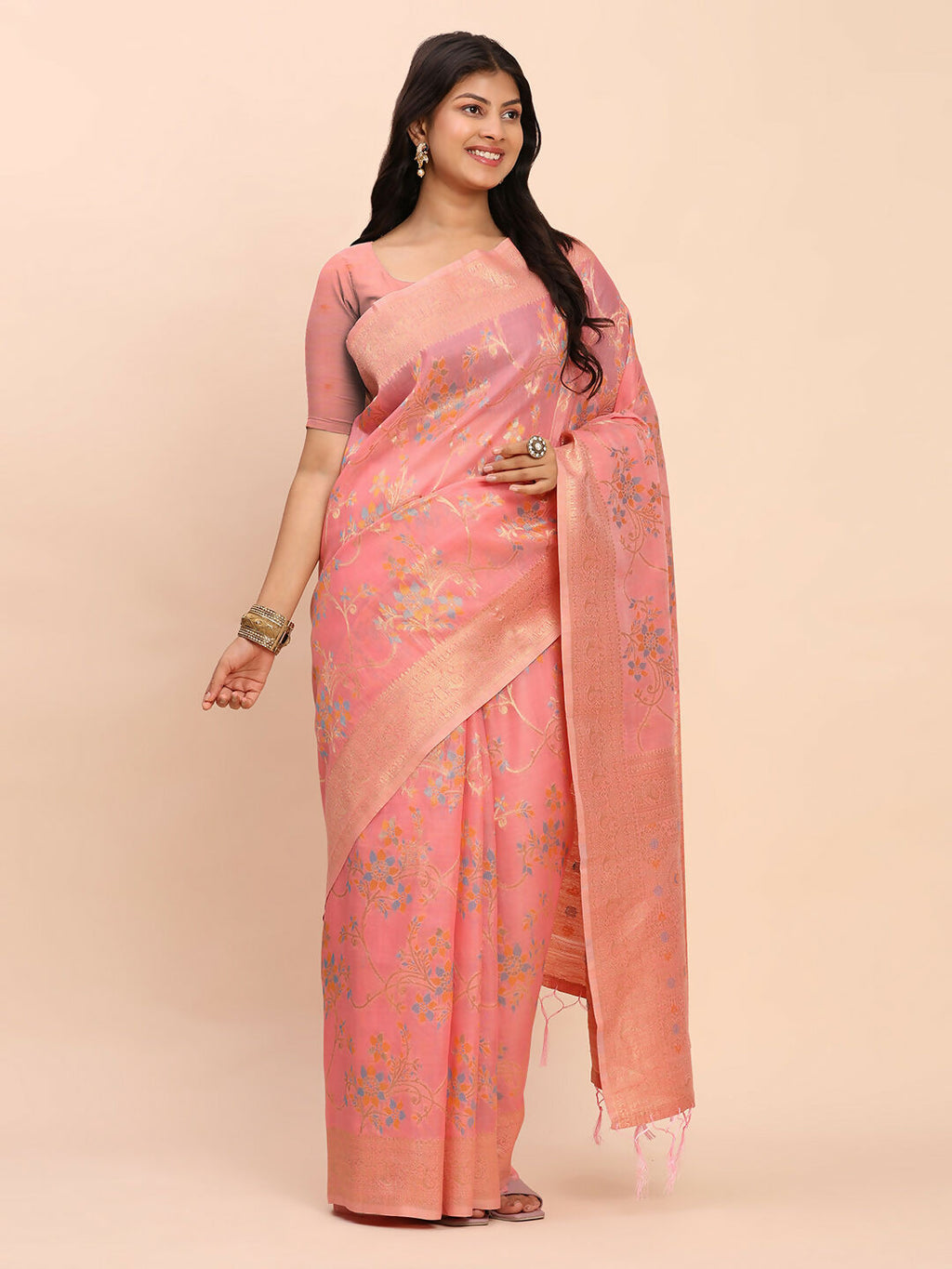 Shree Shyam Fashion Linen Cotton Peach Saree