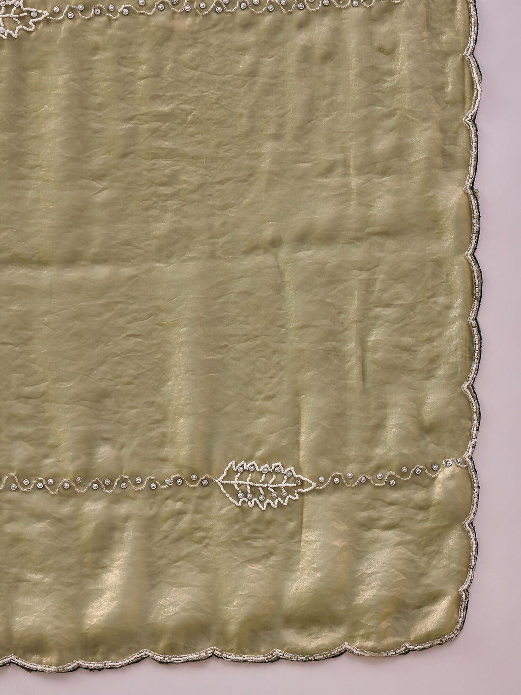 Green Muslin Embroidered Saree with Unstitched Blouse Piece - Satya