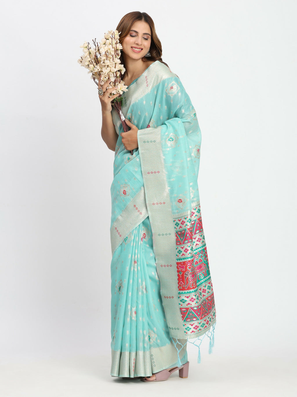 Shree Shyam Fashion Linen Cotton Sea Green Saree