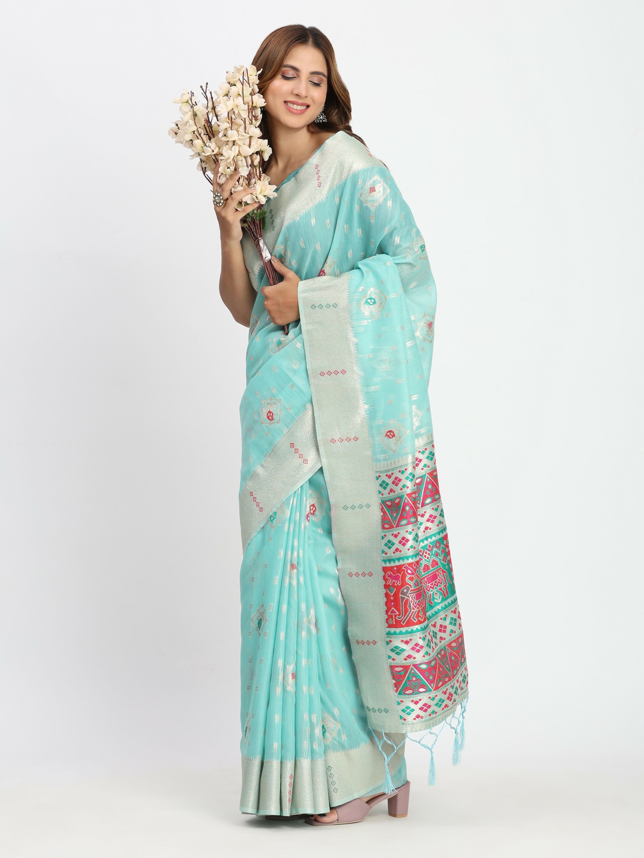 Shree Shyam Fashion Linen Cotton Sea Green Saree