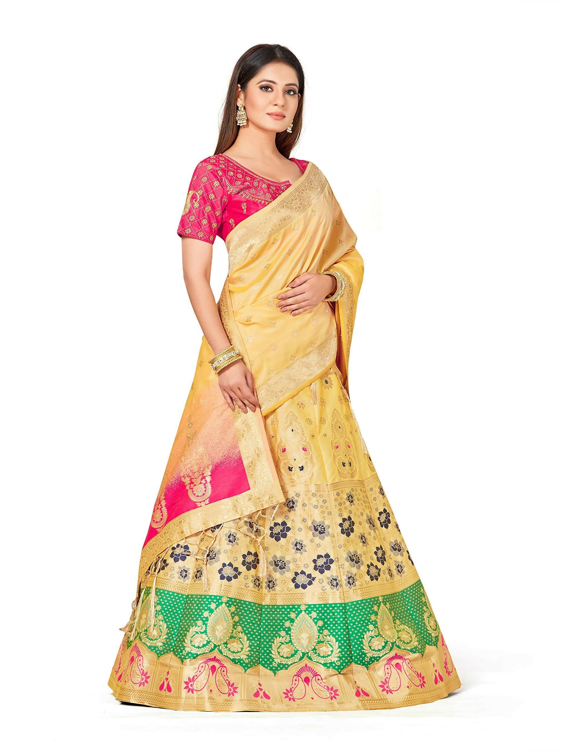 Mimosa Women's Semi-Stitched Art Silk Yellow Lehenga Choli with Dupatta