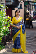Blue Polycotton Ethnic Motifs Saree with Unstitched Blouse - Hiral Fashion