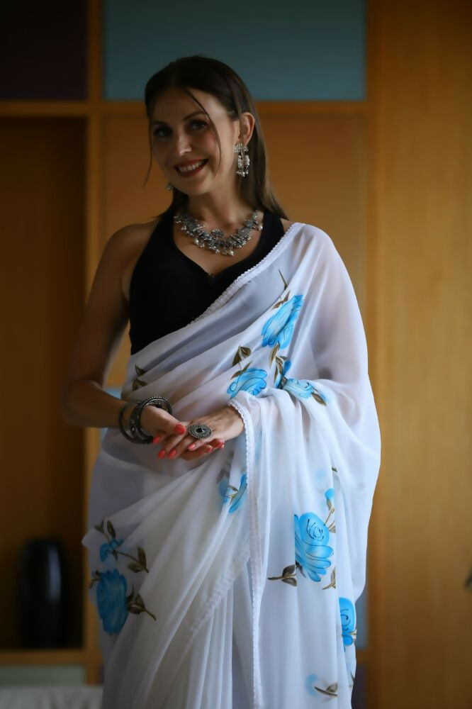 Vamsee Laxmi White Georgette Saree