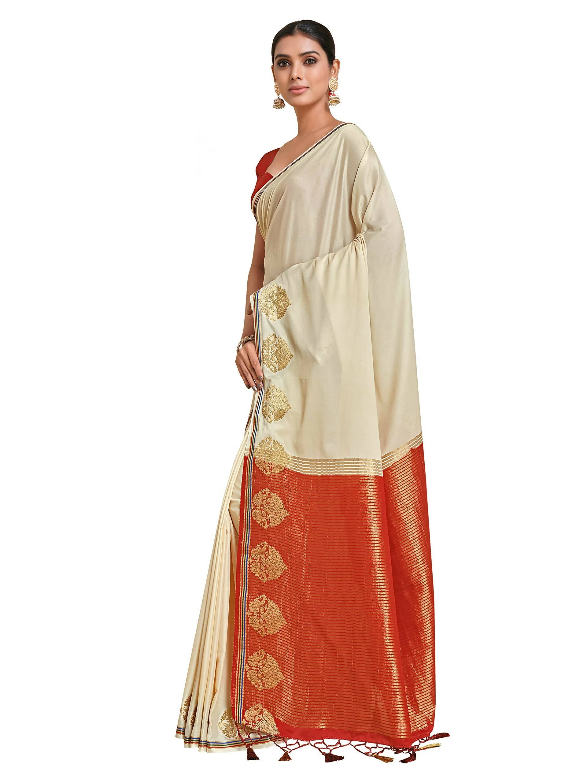 Mimosa Women's Beige Pure Crepe Saree
