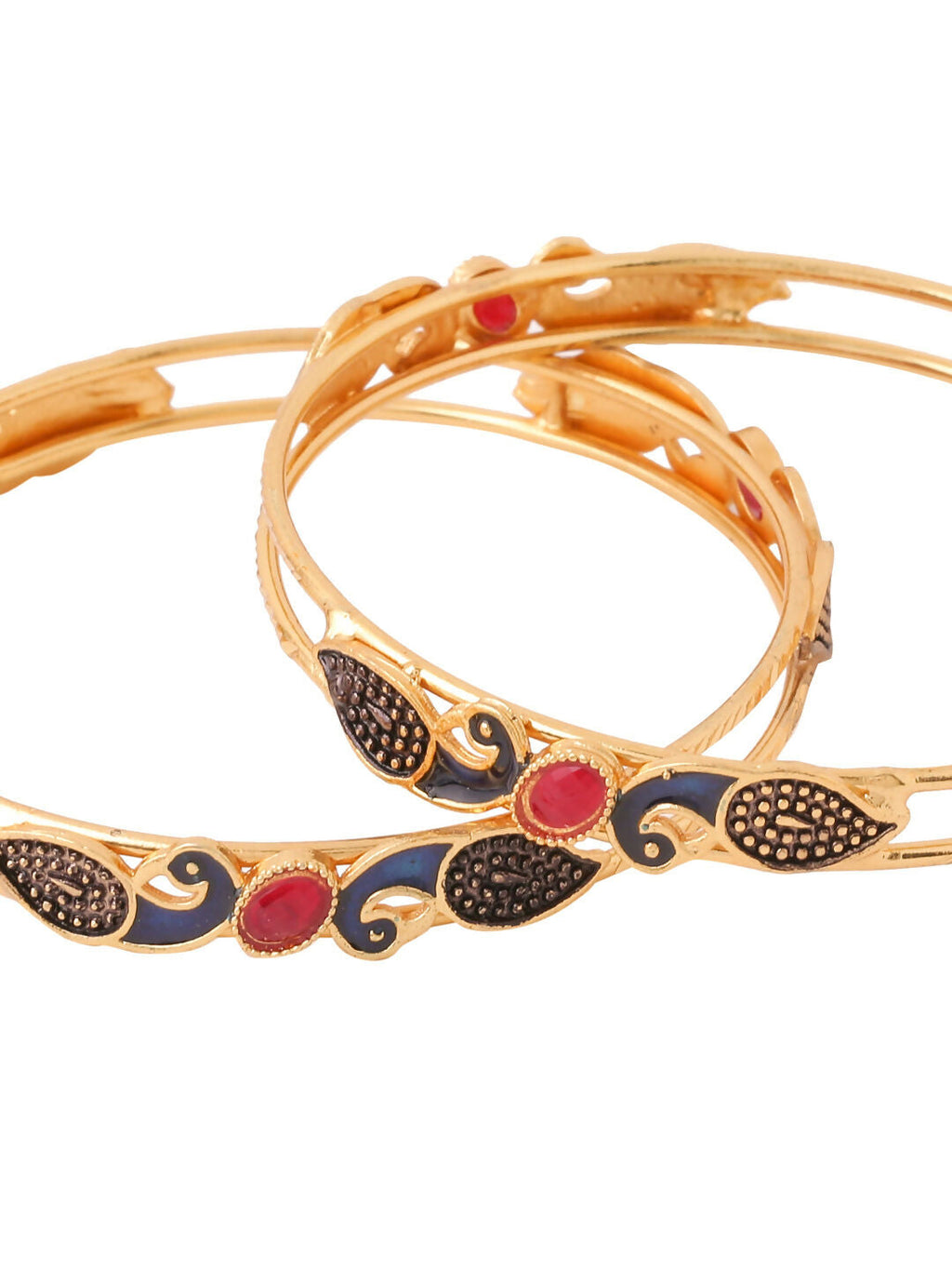 NVR Women Set of 2 Gold-Polished Traditional Daily Use Peacock Design Bangles